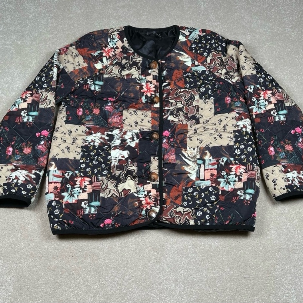 Quilted Patchwork Jacket Pattern Polyester Button Front Emery Rose Women's small